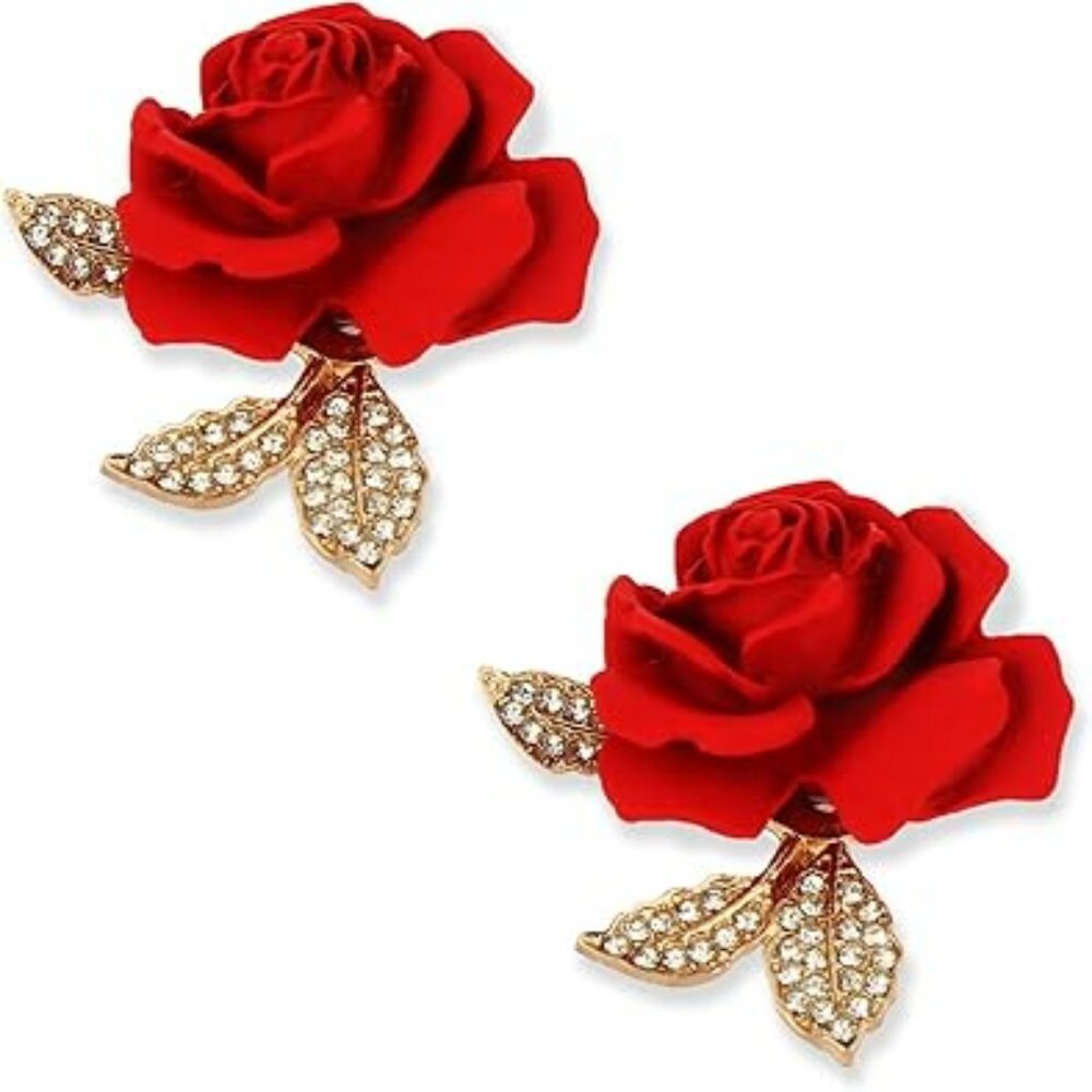 2 Two Red Rose Brooch‎ Brooches Set Elegant Floral w Gold Classy Mothers Day